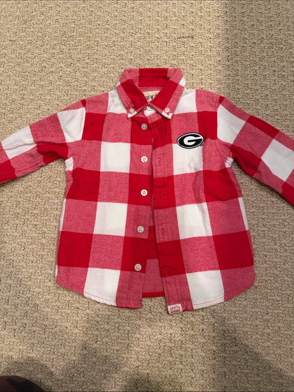 Kids Red & White Buffalo Plaid Button-Down Shirt with Georgia Logo